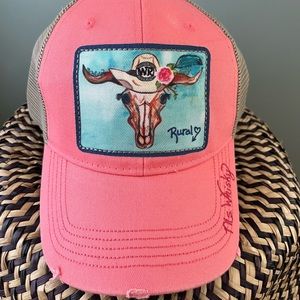 Whiskey River Pink Bull Skull Rural Ball Cap